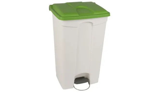 Poubelle à pédale tri intérieur base blanche couvercle vert 90 L