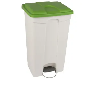 Poubelle à pédale tri intérieur base blanche couvercle vert 90 L
