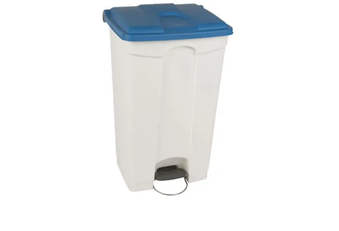 Poubelle polypro pour tri intérieur base blanche couvercle bleu de 90 L