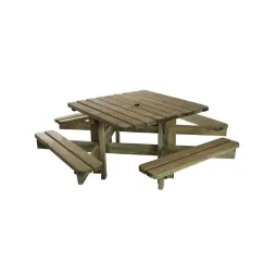 Table de pique-nique en bois de forme carrée avec bancs intégrés