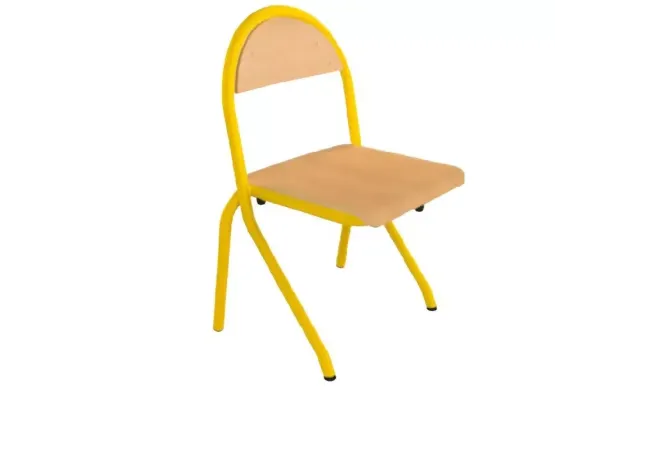 Chaise scolaire fixe à appui sur table hêtre multiplis et jaune