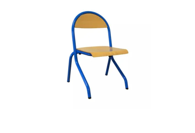 Chaise scolaire fixe appui sur table bleue et hêtre multiplis