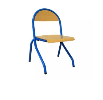 Chaise scolaire fixe appui sur table bleue et hêtre multiplis