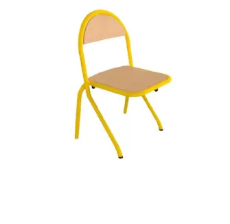 Chaise scolaire fixe à appui sur table piètement jaune assise et dossier multiplis hêtre