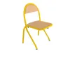 Chaise scolaire fixe à appui sur table piètement jaune assise et dossier multiplis hêtre