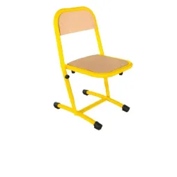 Chaise d'école fixe empilable assise et dossier hêtre multiplis piètement jaune