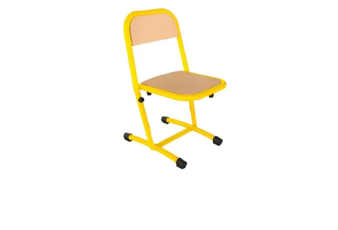 Chaise d'école fixe empilable assise et dossier hêtre multiplis piètement jaune