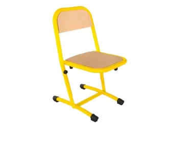 Chaise d'école fixe empilable assise et dossier hêtre multiplis piètement jaune
