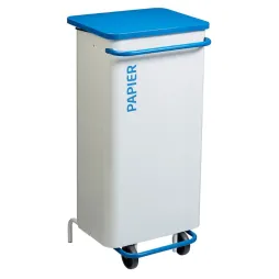Poubelle mobile de tri sélectif corps blanc et couvercle bleu