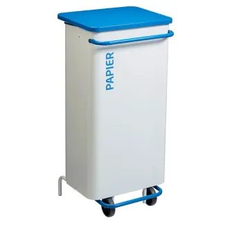 Poubelle mobile de tri sélectif corps blanc et couvercle bleu
