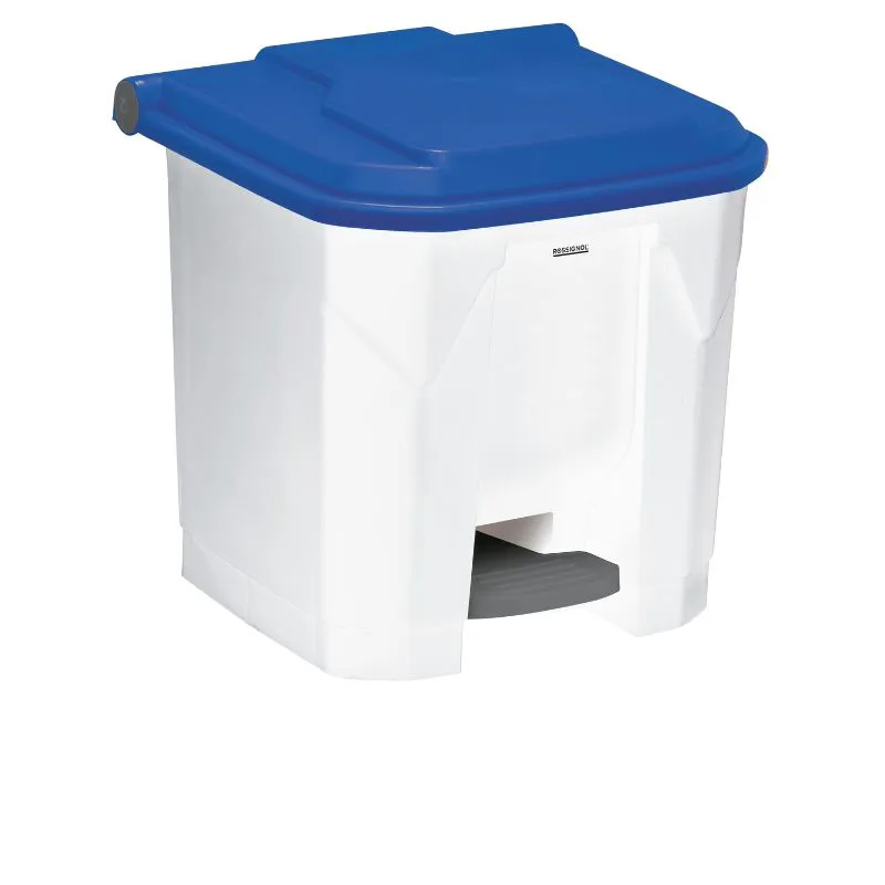 Poubelle à pédale pour le tri sélectif intérieur corps blanc/ couvercle bleu