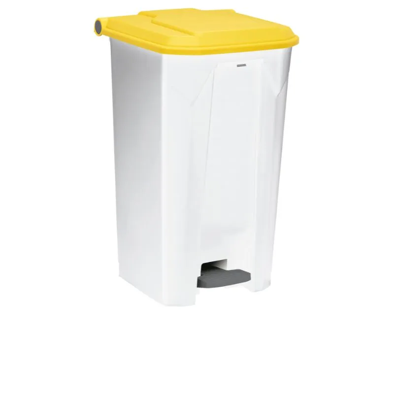 Corbeille à pédale de tri intérieur de 100 L corps blanc et couvercle jaune