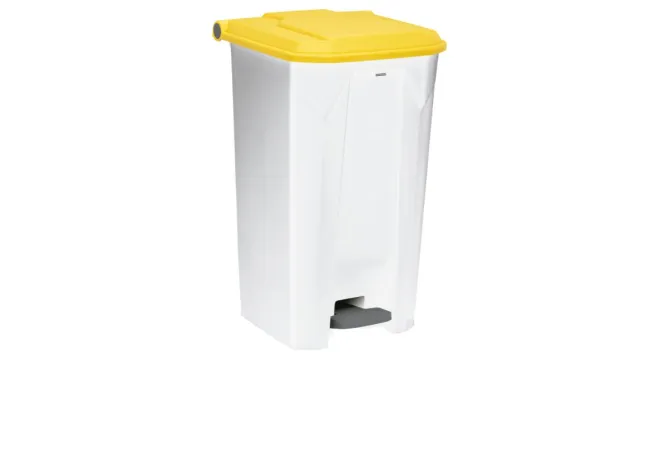 Corbeille à pédale de tri intérieur de 100 L corps blanc et couvercle jaune