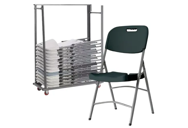 Lot 24 chaises pliantes Polychaise + chariot de transport