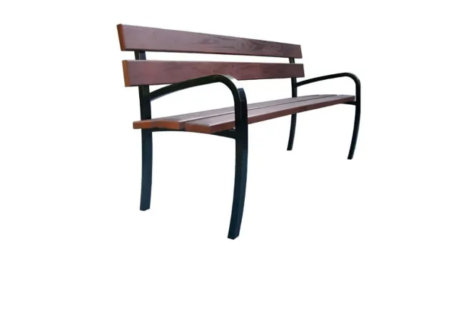 Banc public en métal et bois avec accoudoirs