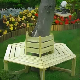 Banc tour d'arbre en bois avec dossier