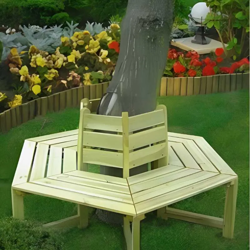 Banc tour d'arbre en bois avec dossier