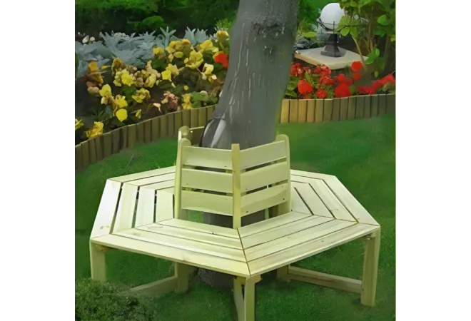 Banc tour d'arbre en bois avec dossier