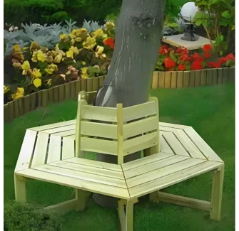 Banc tour d'arbre en bois avec dossier