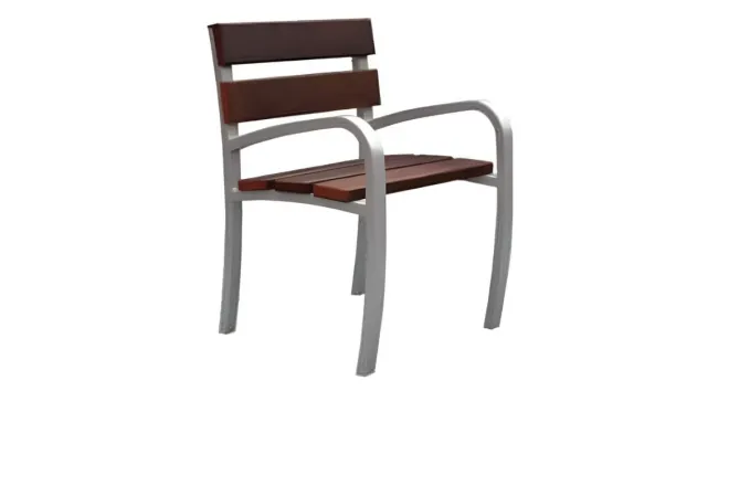 Fauteuil public avec accoudoirs en bois et acier