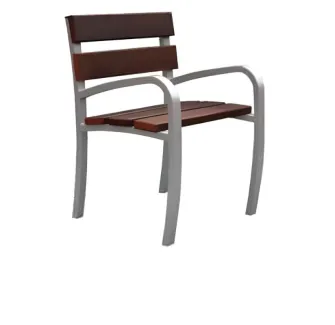 Fauteuil public avec accoudoirs en bois et acier