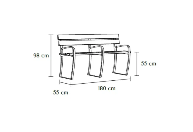 Banc sénior 3 accoudoirs dimensions