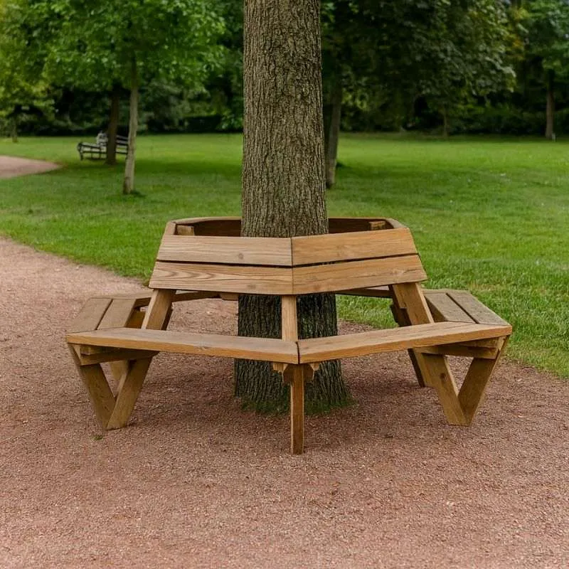 Banc circulaire en bois