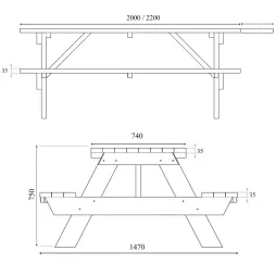 Dimensions de la table de picnic avec bancs intégrés