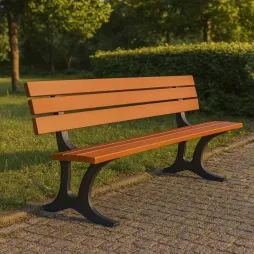 Banc public bois exotique et fonte - Banc 6 lames en bois