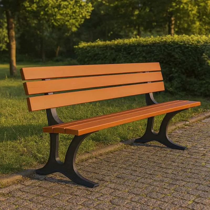 Banc public bois exotique et fonte - Banc 6 lames en bois