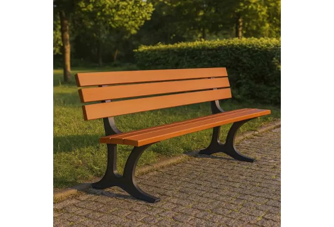 Banc public bois exotique et fonte - Banc 6 lames en bois
