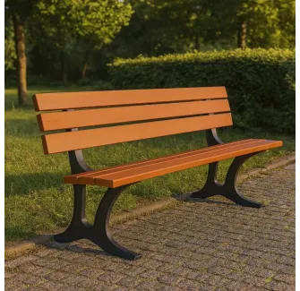 Banc public bois exotique et fonte - Banc 6 lames en bois
