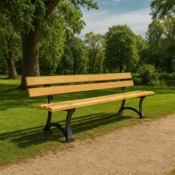 Banc urbain en pin et piètement en fonte