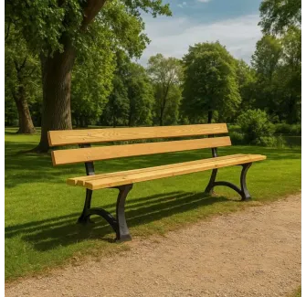 Banc urbain en pin et piètement en fonte