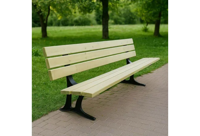 Banc avec 6 lames en pin certifié FSC et piètement en fonte