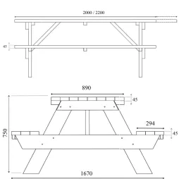 Plan et dimensions de la table alcor