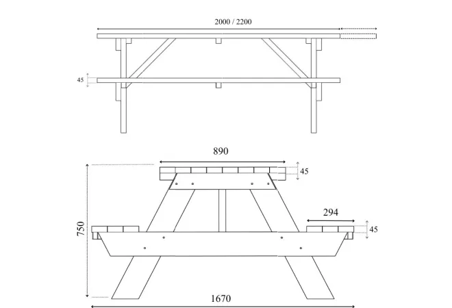 Plan et dimensions de la table alcor