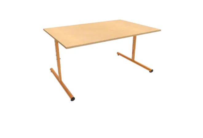 Table d'école maternelle réglable en hauteur, plateau mélaminé.