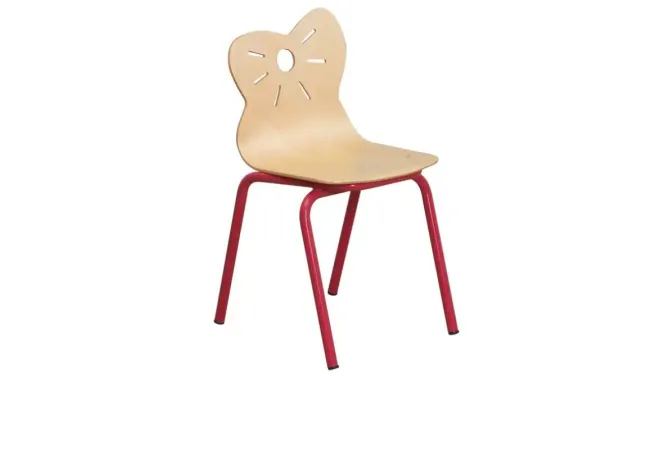 Chaise d'école maternelle avec coque en multiplis hêtre et piétement époxy