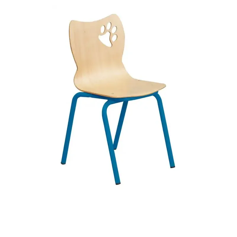 Chaise maternelle coque multiplis hêtre et piétement bleu