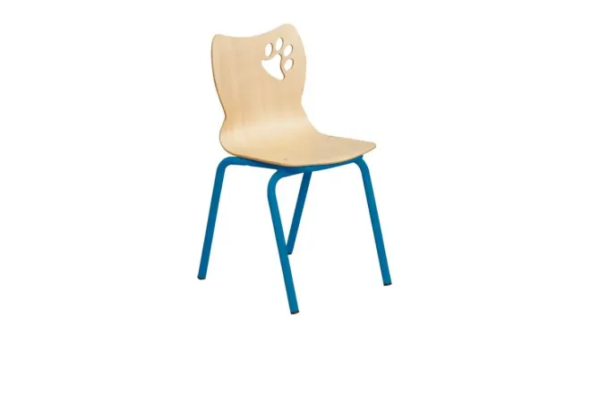Chaise maternelle coque multiplis hêtre et piétement bleu