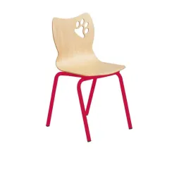 Chaise scolaire pour maternelle coque hêtre et piétement rouge