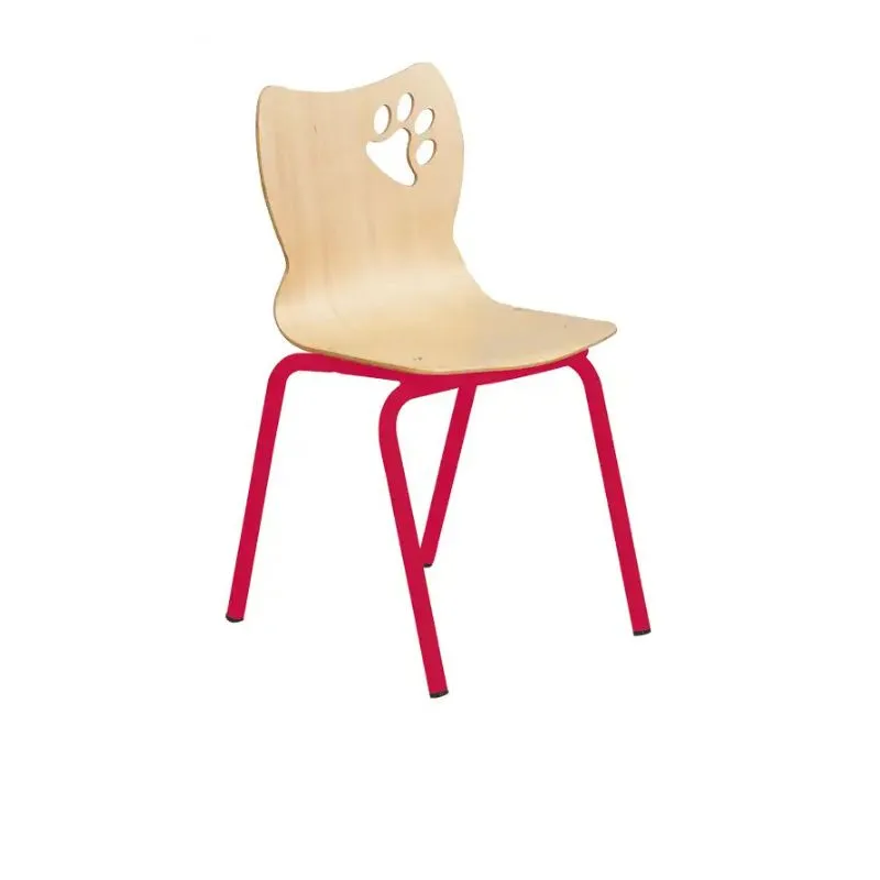 Chaise scolaire pour maternelle coque hêtre et piétement rouge