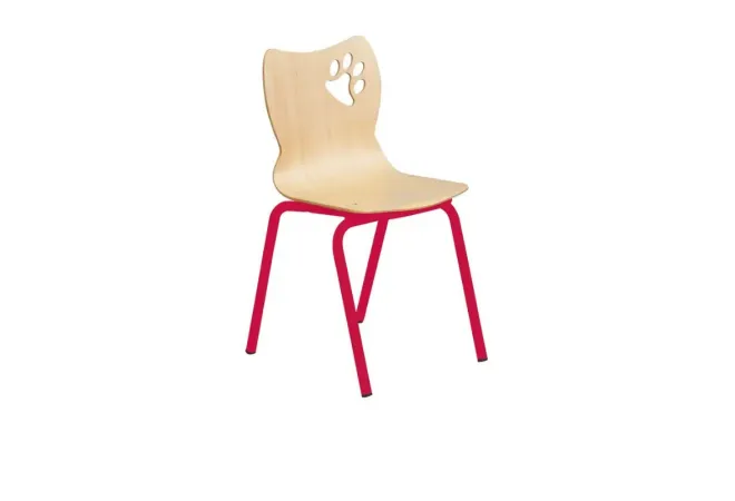 Chaise scolaire pour maternelle coque hêtre et piétement rouge