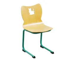 Chaise d'école maternelle à appui sur table assise coque piétement vert