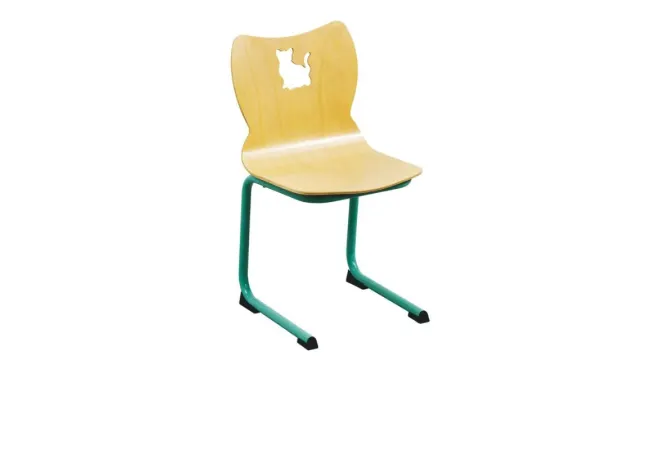 Chaise d'école maternelle à appui sur table assise coque piétement vert