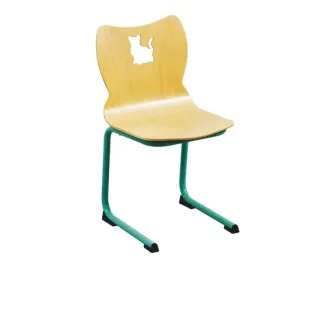 Chaise d'école maternelle à appui sur table assise coque piétement vert