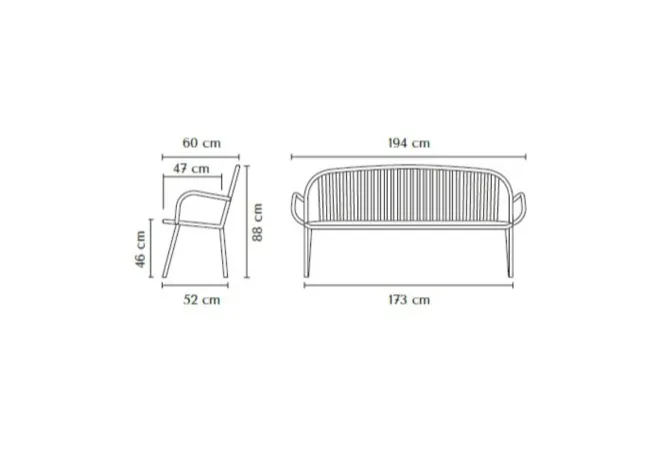 Dimensions du banc urbain 3 places