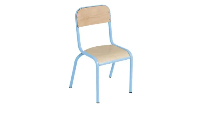 Chaise d'écolier pour maternelle piétement bleu clair