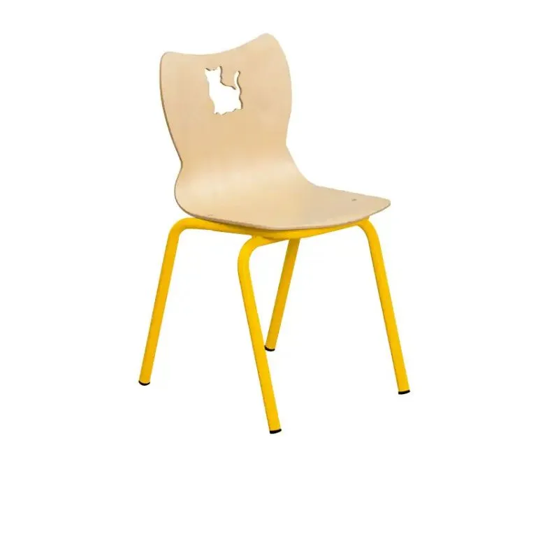 Chaise d'école maternelle motif chat piétement jaune